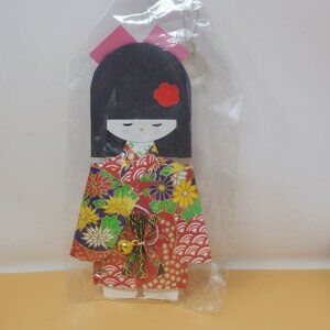 Japanese Kokeshi Doll Paper Wall Hanging Ornament With Suction‎ Cup & Bell